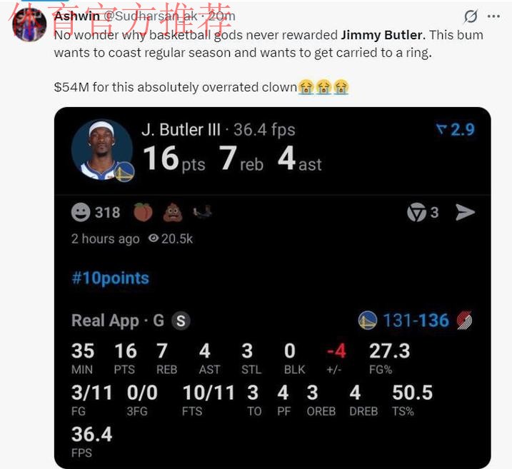 5413万连续四场无20+？巴特勒比嘴哥优秀？勇媒：被高估的诈骗犯